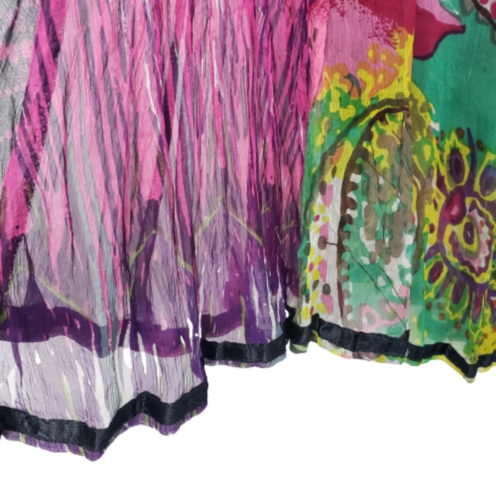 SOLD ANU Boho Peasant Multi Colored Gypsy Tiered Elastic Waist Flower Skirt Sz L - Picture 4 of 12